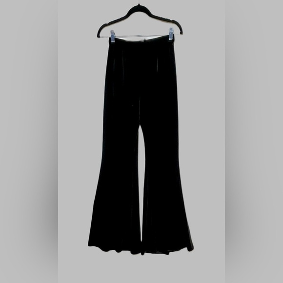NWT Maslavi by Jovani Black Velvet High-Rise Flare Pants, Hidden Back Zipper, 2 - Picture 4 of 11